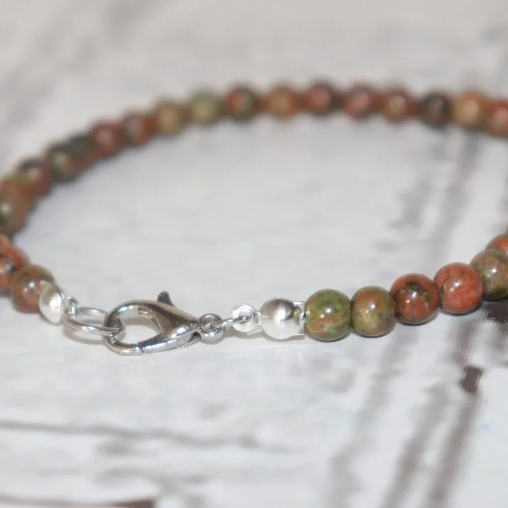 Beautiful NWoT Natural stone and silver Unakite bracelet 7.5